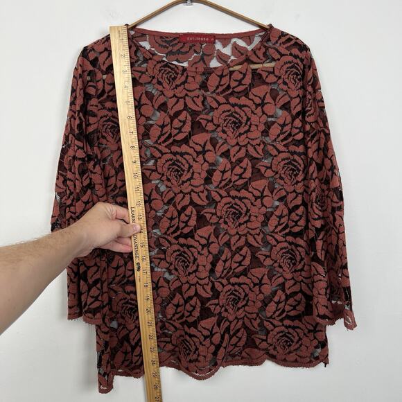 Cut Loose Womens Tunic Top SMALL Dark Pink Rose Floral Lace Sheer Pullover - Picture 5 of 7
